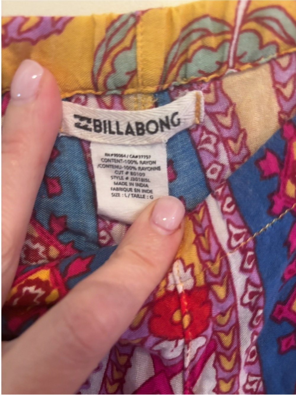 Billabong Boho Wide-Leg Printed Pants - Pink and Red - Picture 4 of 5